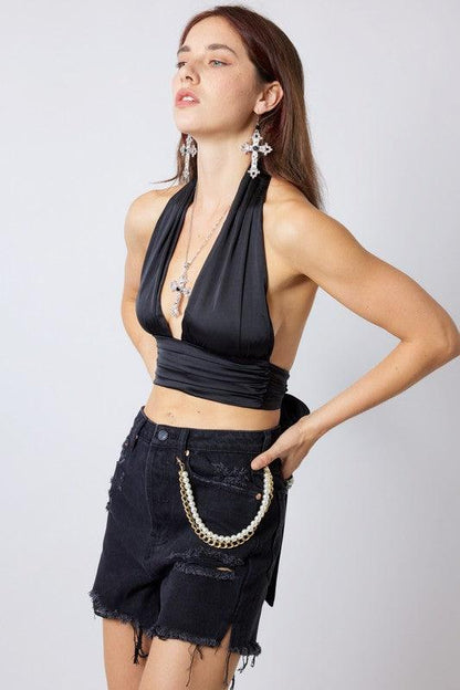 satin halter crop top w/back tie - RK Collections Boutique