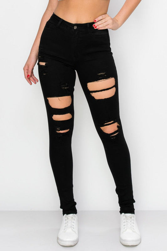 high waist stretch destroyed skinny jeans - RK Collections Boutique