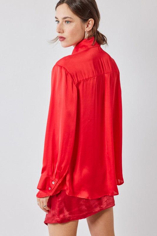 satin collared button down top - RK Collections Boutique