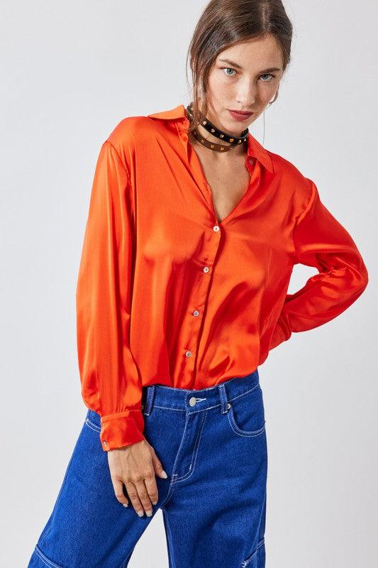 satin collared button down top - RK Collections Boutique