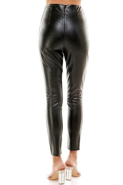 rhinestone side stripe faux leather skinny pants - RK Collections Boutique