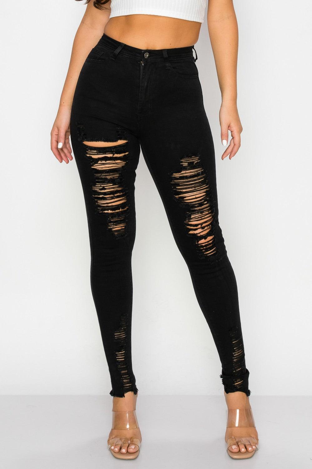 L0-198 High rise stretch distressed skinny jeans - RK Collections Boutique