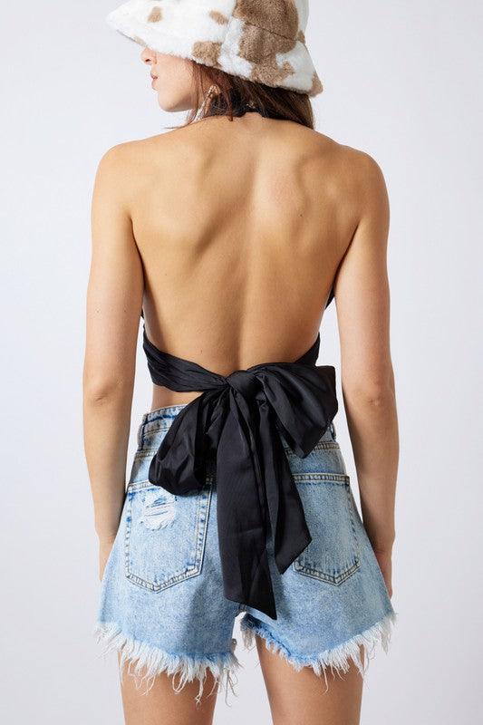 satin halter crop top w/back tie - RK Collections Boutique