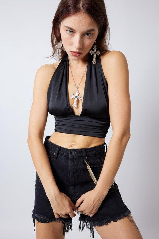 satin halter crop top w/back tie - RK Collections Boutique