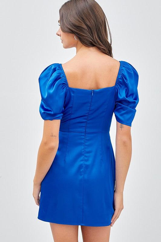 satin pull short sleeve corset mini dress - RK Collections Boutique