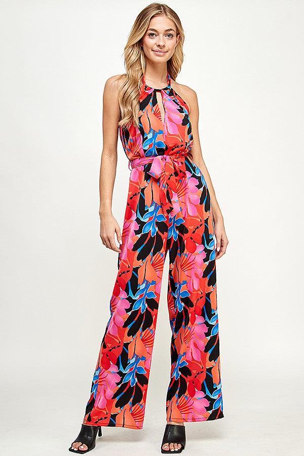 sleeveless floral printed halter jumpsuit - RK Collections Boutique