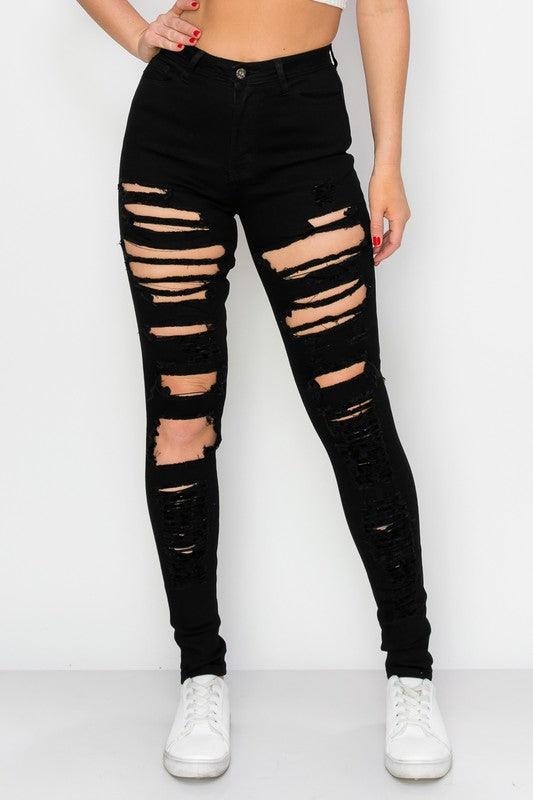 high waist stretch destroyed skinny jeans - RK Collections Boutique