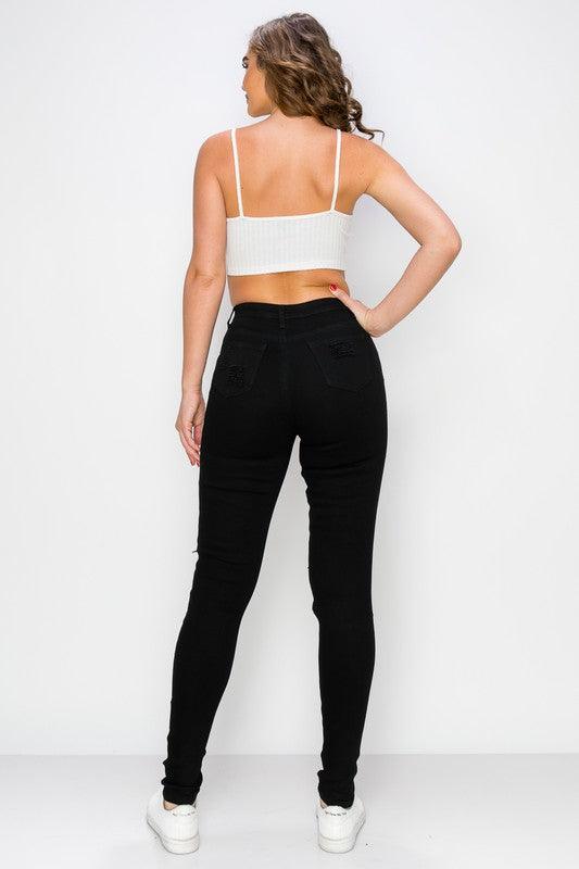 high waist stretch destroyed skinny jeans - RK Collections Boutique