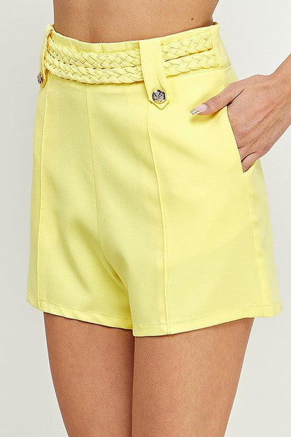 high waist braided waist shorts - RK Collections Boutique