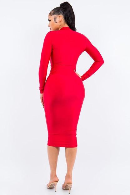 Side Ruched V Neck Midi Dress - RK Collections Boutique