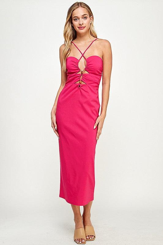 criss cross halter midi dress w/bead detail - RK Collections Boutique