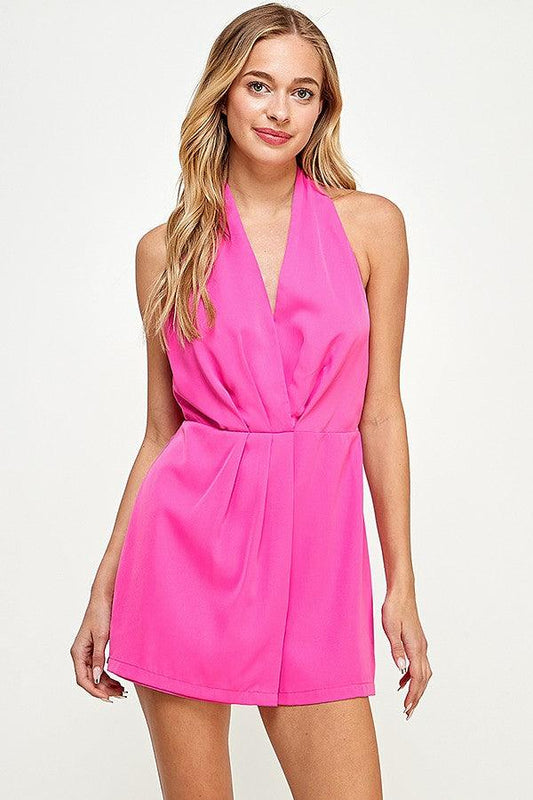 open back surplice halter neck romper - RK Collections Boutique