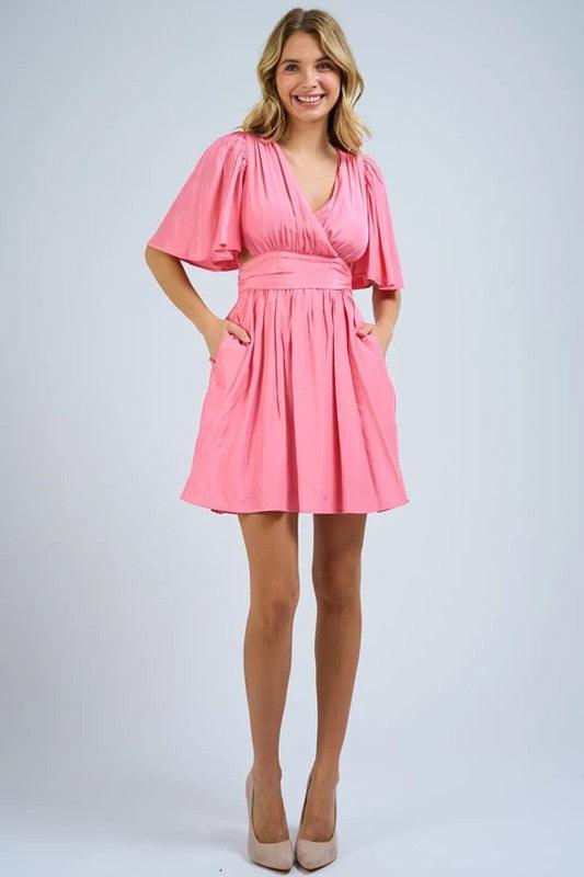 side cutout flutter sleeve fit-n-flare dress - RK Collections Boutique