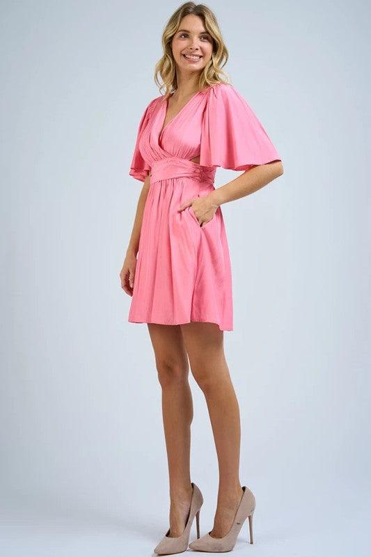 side cutout flutter sleeve fit-n-flare dress - RK Collections Boutique