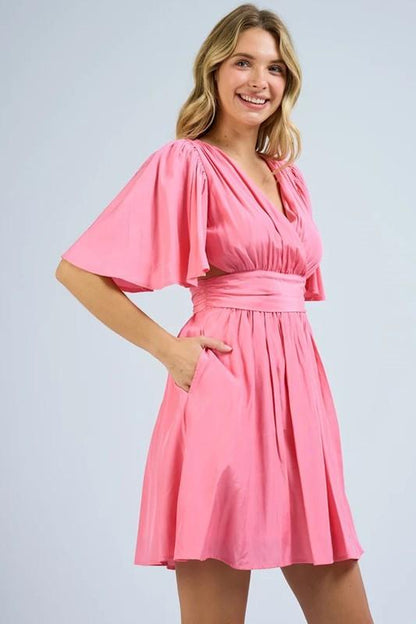 side cutout flutter sleeve fit-n-flare dress - RK Collections Boutique