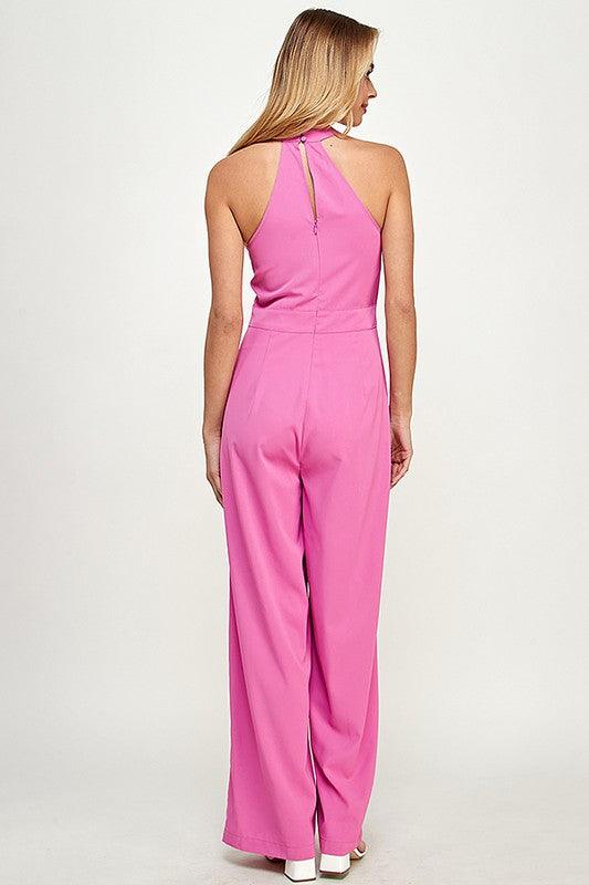 keyhole cross over halter sleeveless jumpsuit - RK Collections Boutique