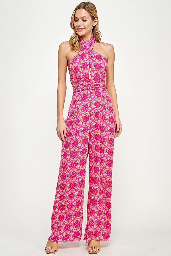 groovy printed tie back halter jumpsuit - RK Collections Boutique