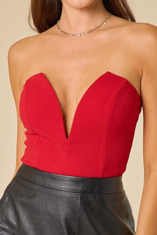 Strapless Deep V Neck Bodysuit - RK Collections Boutique