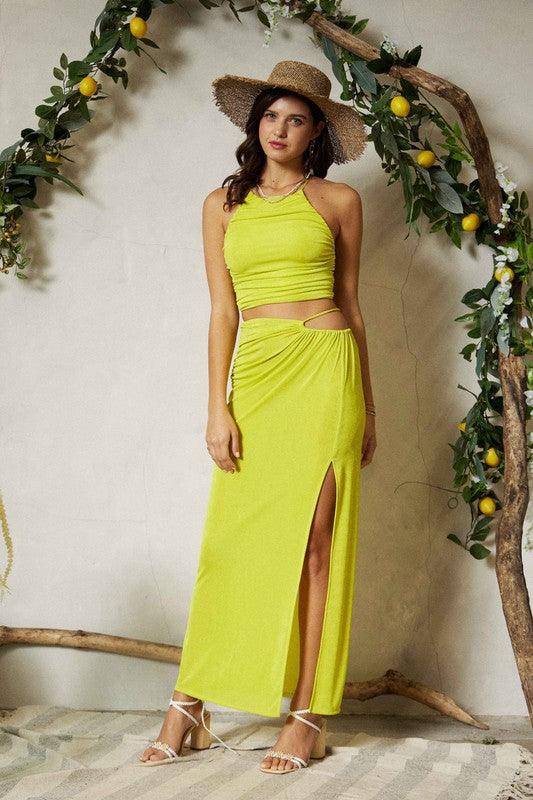 slinky cutout waist slit maxi skirt - RK Collections Boutique