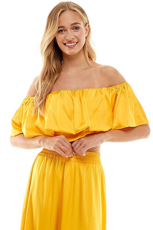 satin off the shoulder crop top - RK Collections Boutique