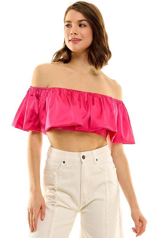 satin off the shoulder crop top - RK Collections Boutique