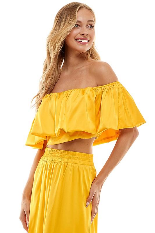 satin off the shoulder crop top - RK Collections Boutique