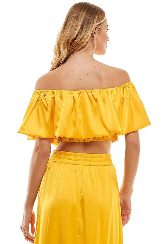 satin off the shoulder crop top - RK Collections Boutique