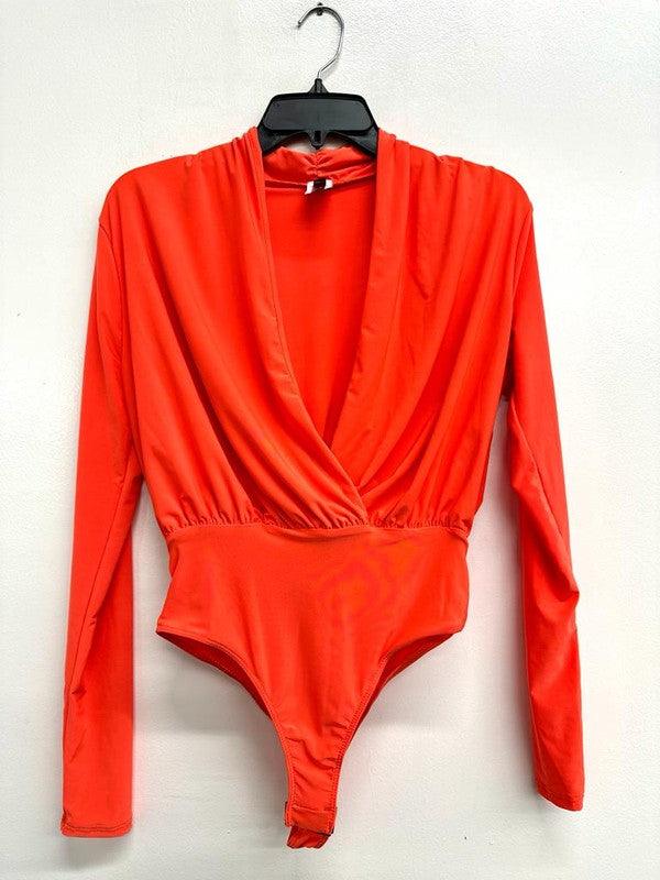 Double Layered Surplice Wrap Long Sleeve Bodysuit - RK Collections Boutique