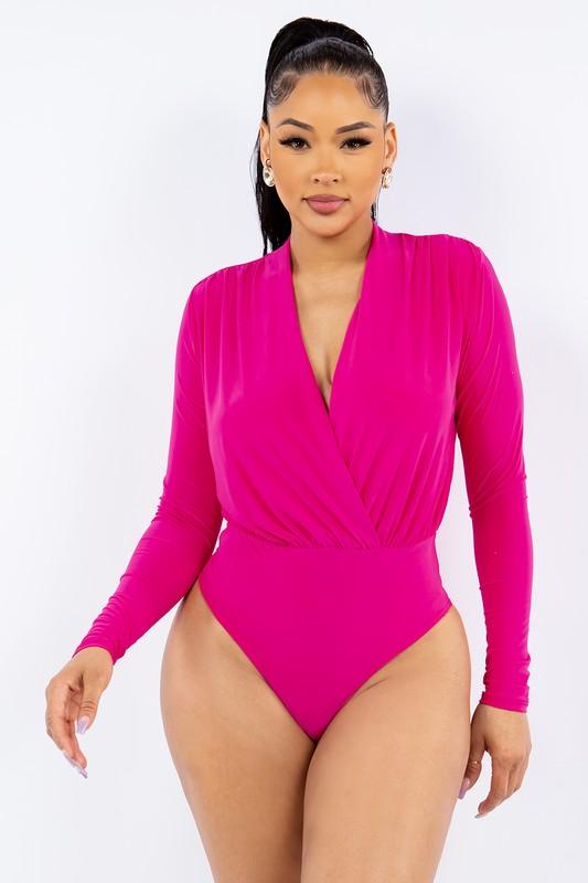 Double Layered Surplice Wrap Long Sleeve Bodysuit - RK Collections Boutique