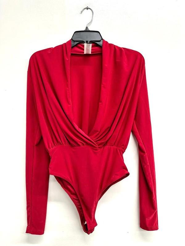 Double Layered Surplice Wrap Long Sleeve Bodysuit - RK Collections Boutique