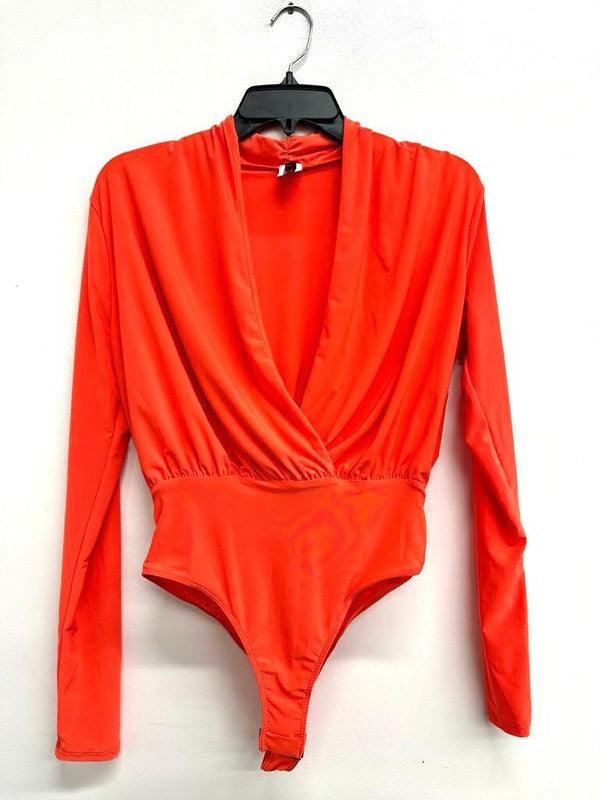 Double Layered Surplice Wrap Long Sleeve Bodysuit - RK Collections Boutique