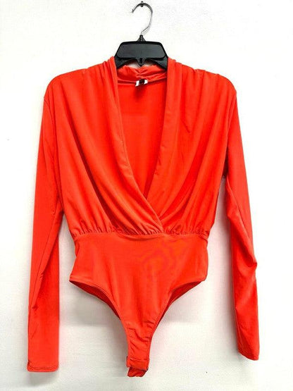 Double Layered Surplice Wrap Long Sleeve Bodysuit - RK Collections Boutique