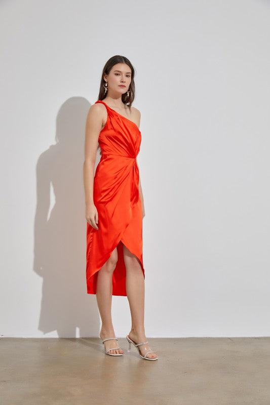 satin twist front one shoulder dress - RK Collections Boutique