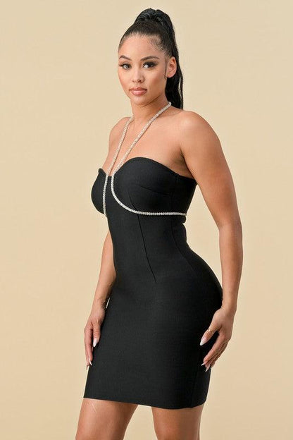 rhinestone halter bustier bandage dress - RK Collections Boutique