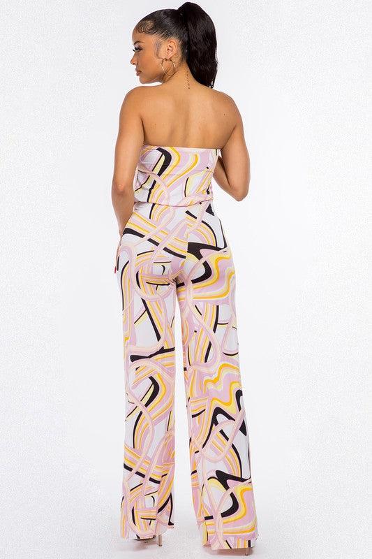 tube top print wide leg jumpsuit - RK Collections Boutique