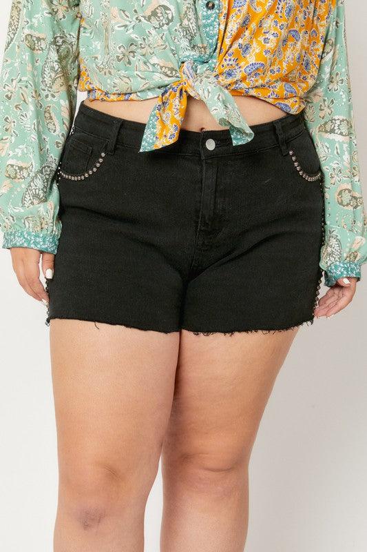 PLUS studded denim cutoff shorts - RK Collections Boutique