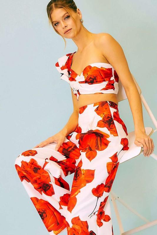 Rose print high waist wide leg pants - RK Collections Boutique