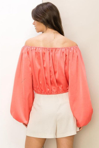 satin off the shoulder balloon sleeve top - RK Collections Boutique