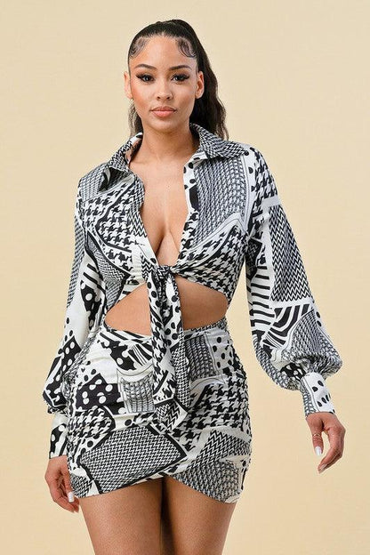 Multi print mini dress w/cutouts - RK Collections Boutique