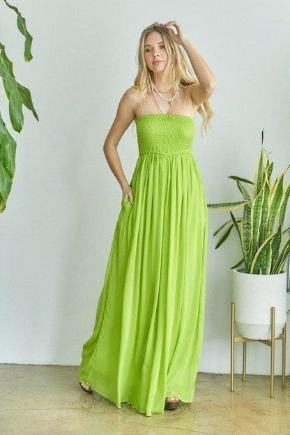 smocked strapless wide leg jumpsuit - RK Collections Boutique