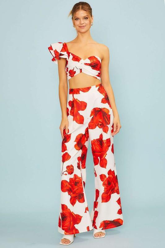 Rose print high waist wide leg pants - RK Collections Boutique