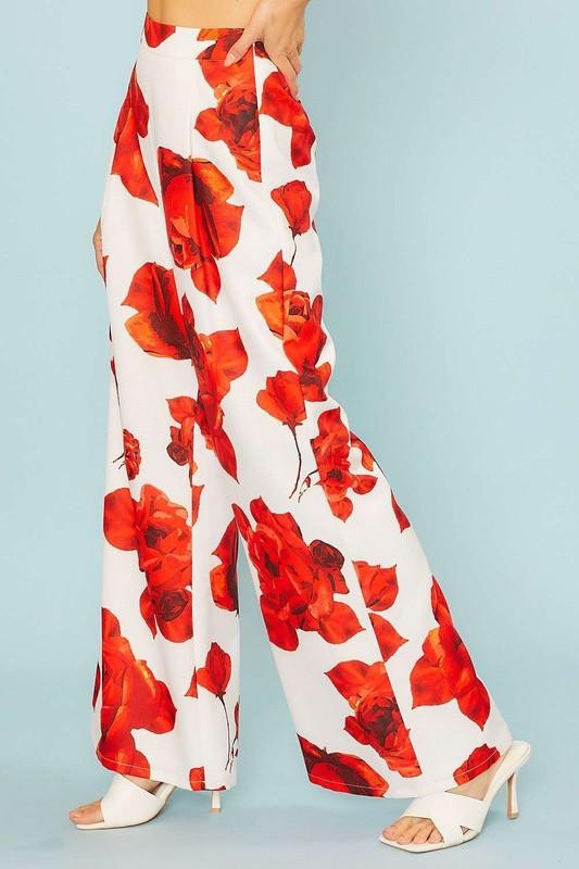 Rose print high waist wide leg pants - RK Collections Boutique