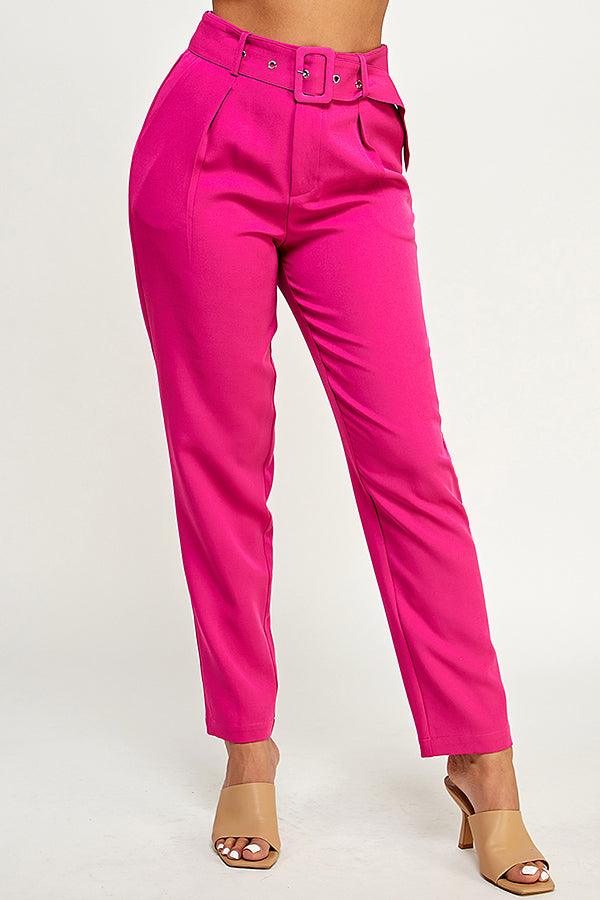 belted high waist tapered pants - RK Collections Boutique