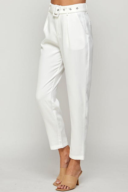 belted high waist tapered pants - RK Collections Boutique