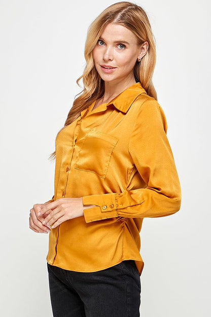 side ruched waist long sleeve top - RK Collections Boutique