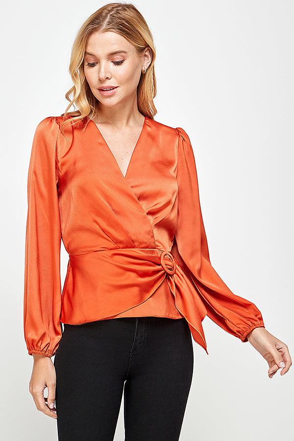 buckle wrap long sleeve peplum blouse - RK Collections Boutique