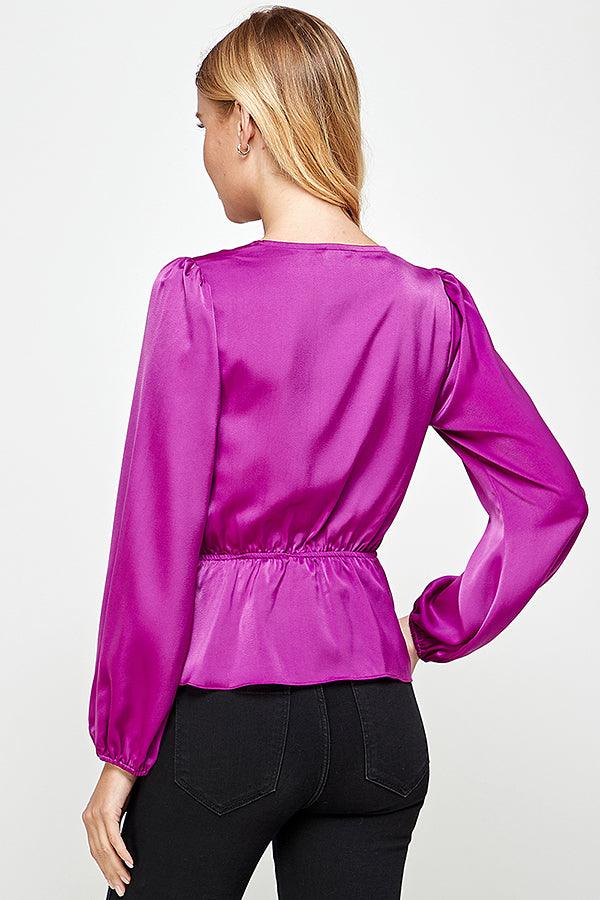 buckle wrap long sleeve peplum blouse - RK Collections Boutique