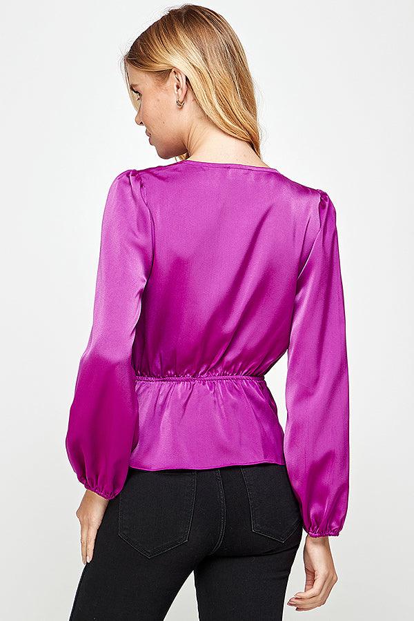 buckle wrap long sleeve peplum blouse - RK Collections Boutique