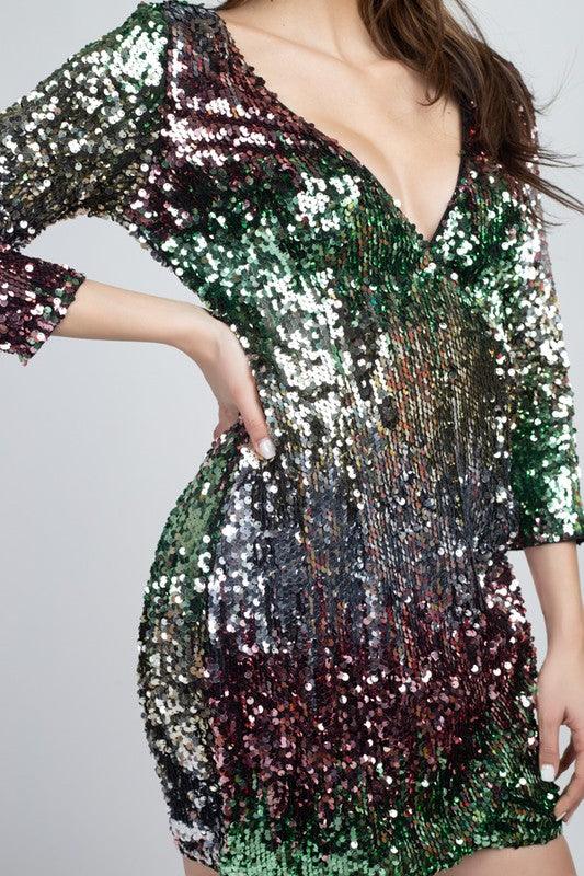 3/4 sleeve sequin ombre dress - RK Collections Boutique