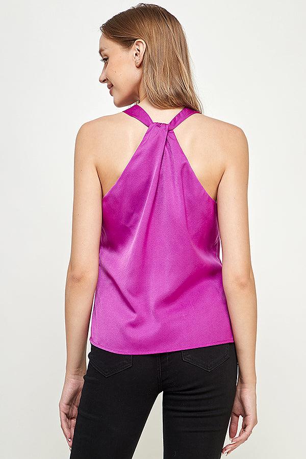 satin loop through high neck sleeveless top - RK Collections Boutique